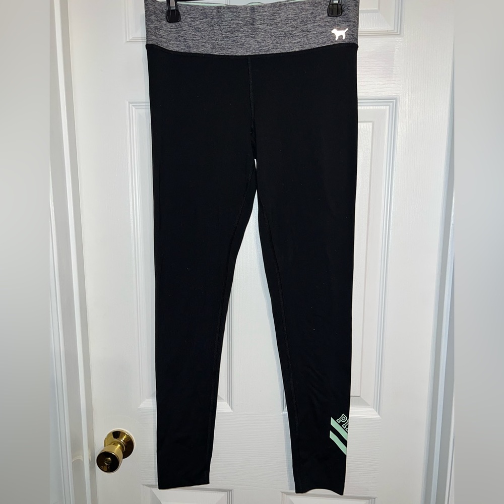 Victoria’s Secret pink black leggings with blue accents size medium